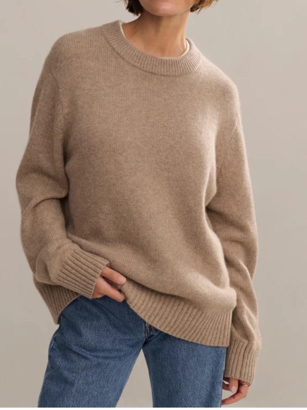 Jenni Kayne Oversized Cashmere Crewneck sweater size XXS in undyed stone NWT